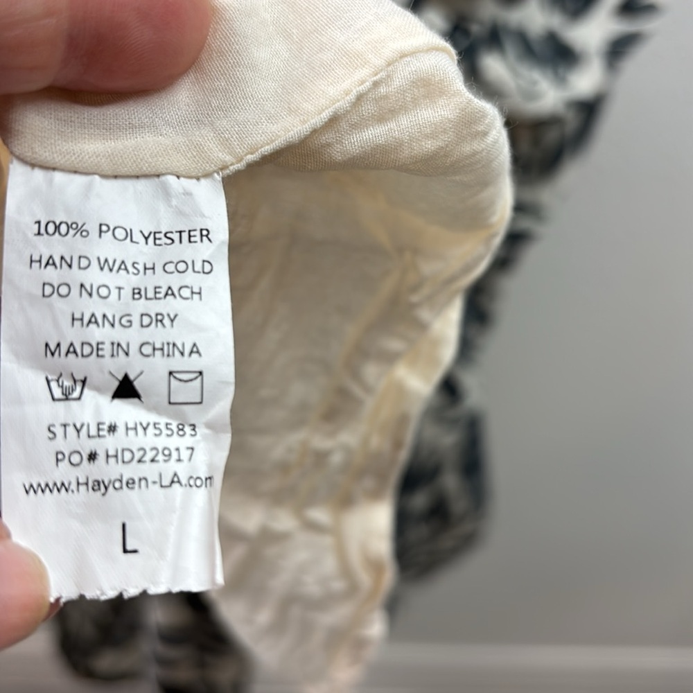 Hayden black & dark gray leaf print silk-organza - like square neck A line dress - Picture 7 of 8